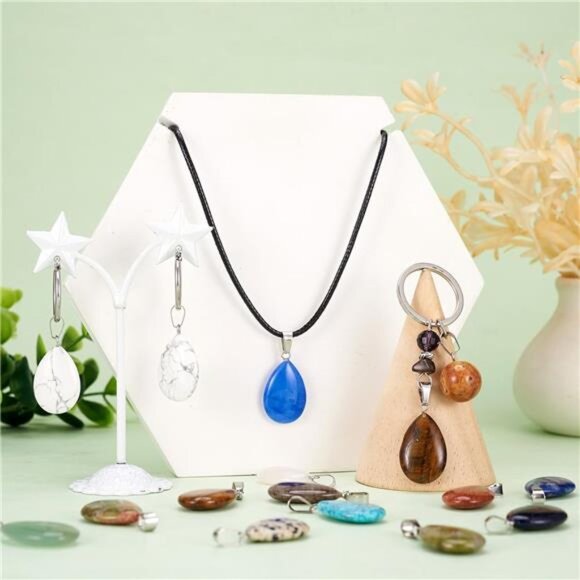 50Pcs Teardrop Stone Pendants Water Drop Healing Crystal Quartz Chakra Gemstone - Picture 3 of 7